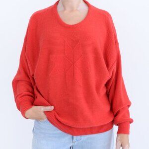 Vintage Amy Su Kung Red Fine Knit Crewneck w Red Snowflake Design Sweater L